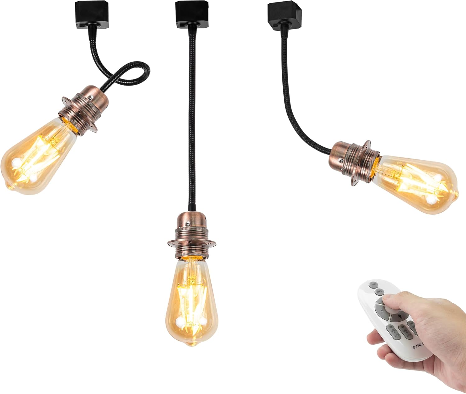 Kiven J-Type track lighting pendants,Dimmable J track pendant lights with Aluminum Socket,3-Light Track Lighting Heads for Kitchen Island Hallway Restaurant,Copper Red Finish
