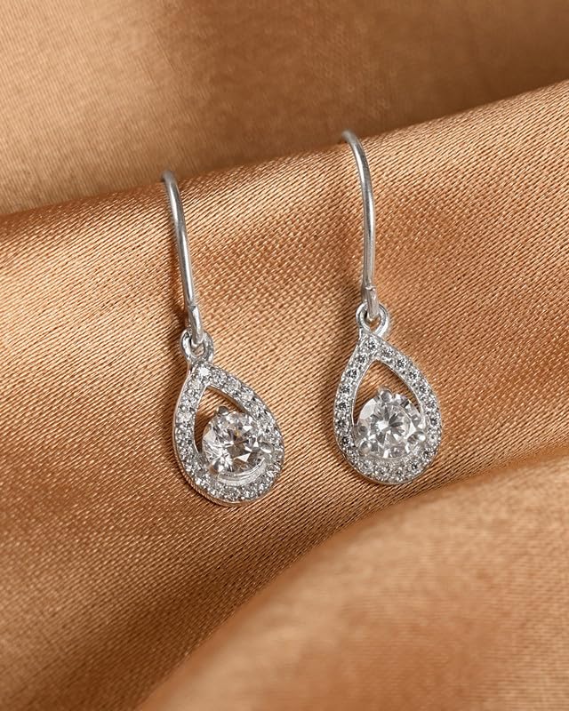 Image of CLARA 925 Sterling Silver Drop Earrings | Platinum Plated | Daily Wear |Gift for Women and Girls