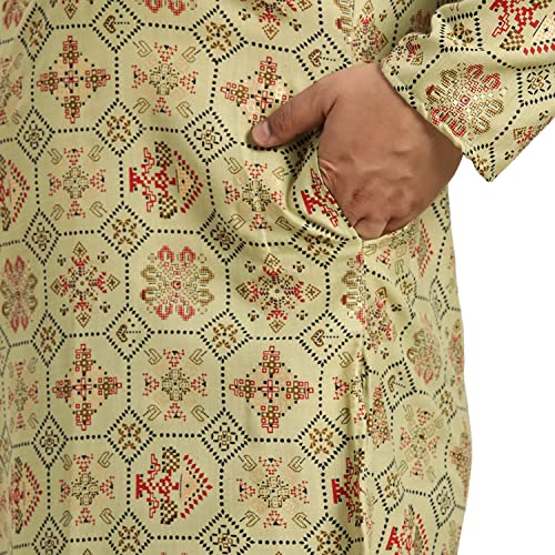 Image of SOJANYA Plus (Since 1958) Men's Cotton Linen Long Kurta | Ethnic Motif Printed for Navratri, Garba & Puja