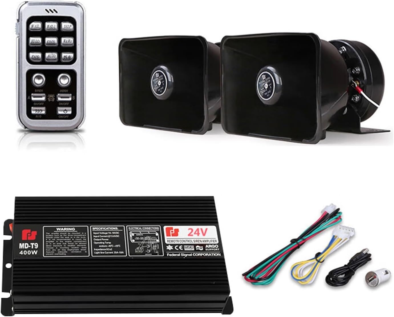 Car modified alarm car wireless remote control Fire Siren police siren horn 24V 400W Microphone Loudspeaker(Set A)