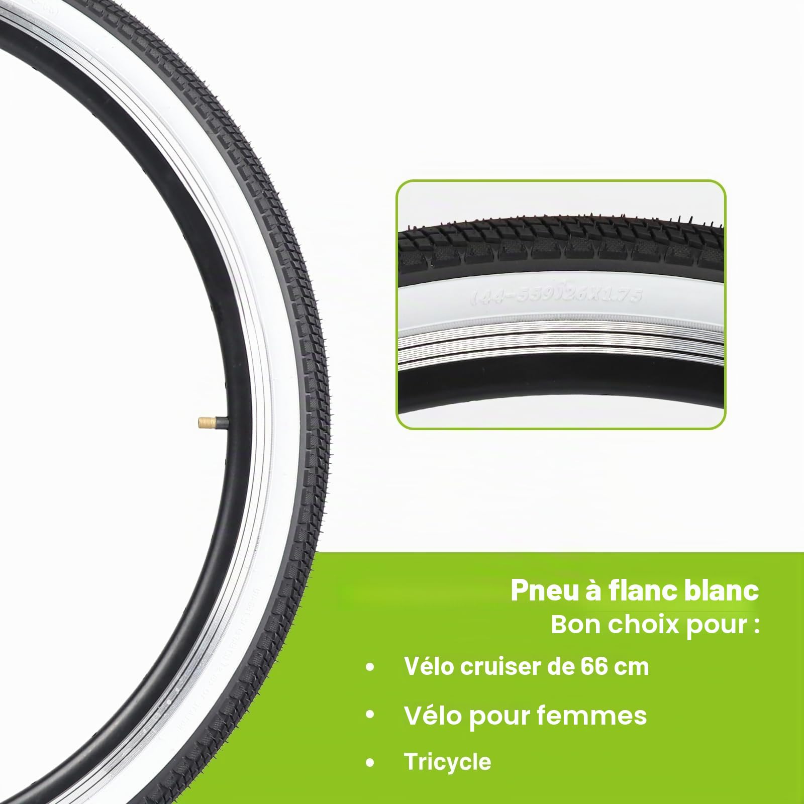 Lot de 1/2 pneus de vélo VTT 26 x 1,75" + chambre à air 26 x 1,75/2,125" + 2 démonte-pneus pour VTT / vélo de ville / vélo de route