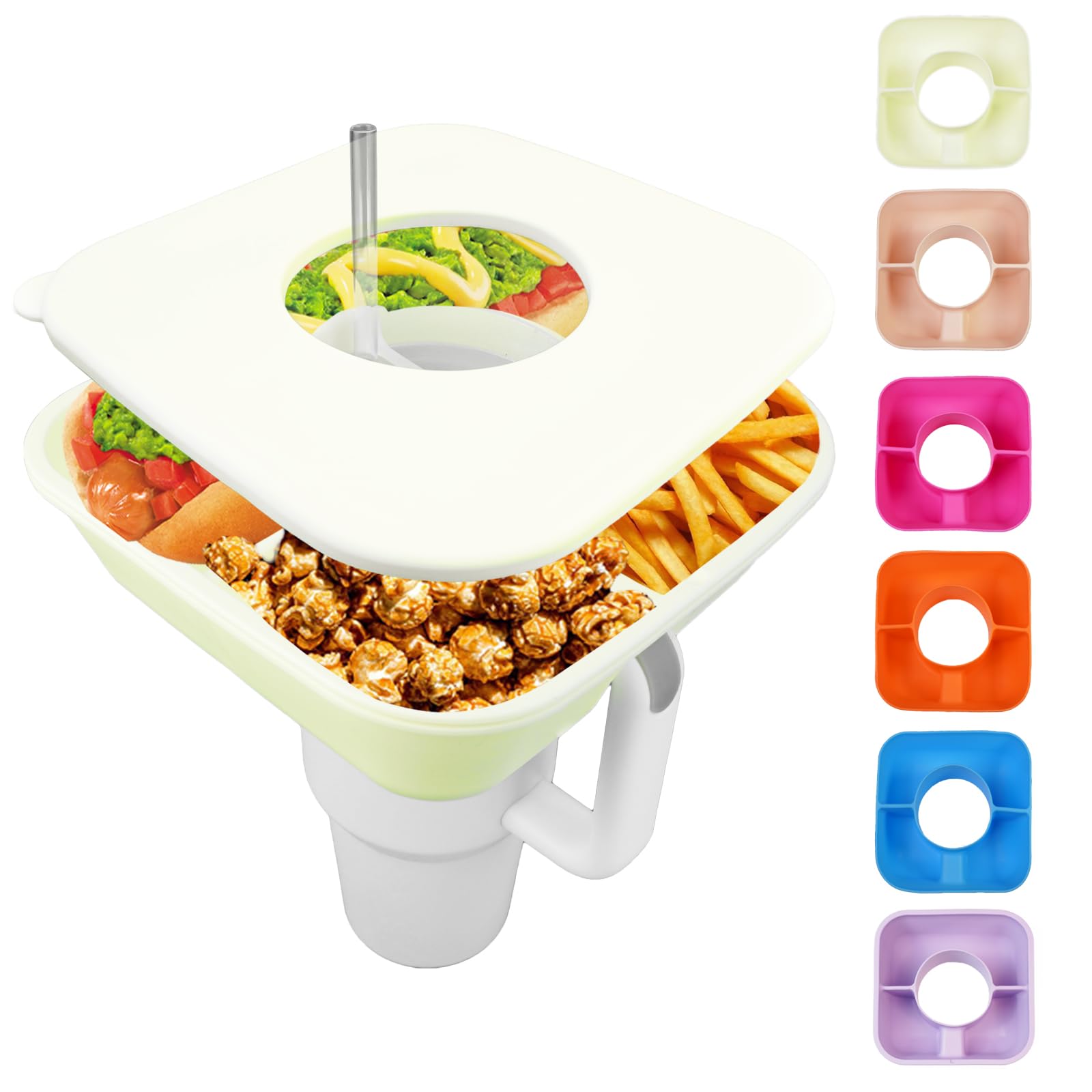 Good Haus Snack Bowl for Stanley Cup 40 oz Tumbler Snack Tray Reusable Snack Tray Snack Holder with Lid Snack Ring Bowl Snack Tray Silicone Snack Holder for Stanley Cup Accessories (Cream)