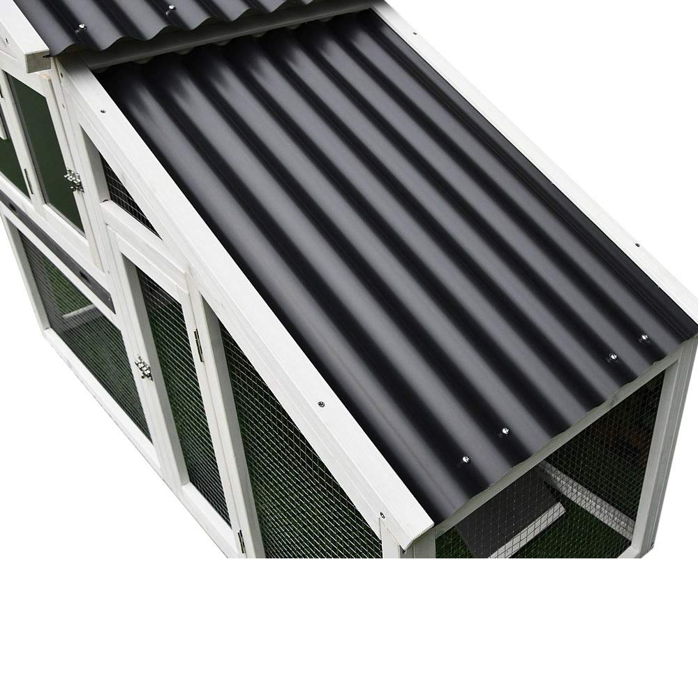 Melko Hühnerstall Hühnerhaus mit Auslauf und Legenest 176x102x66 cm Grau | wetterfestes Wellplatten-Dach, herausnehmbare Zinkblech-Schublade, fuchssicheres verzinktes Gitter, Fenster und Holzrampe