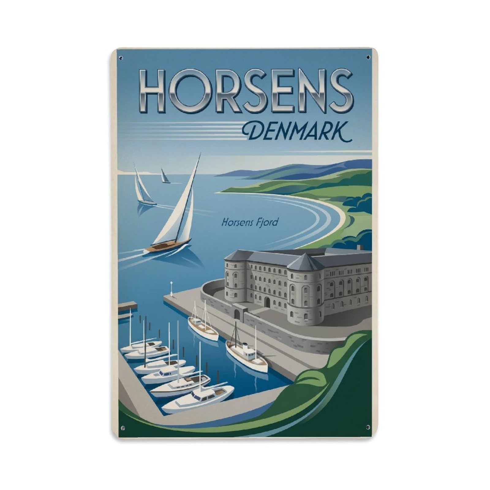Denmark Horsens Vintage Travel Metal Tin Sign Plaque Wall Decor for Cafe, Club Bar, Office, Garden Metal Poster 8x12Inch