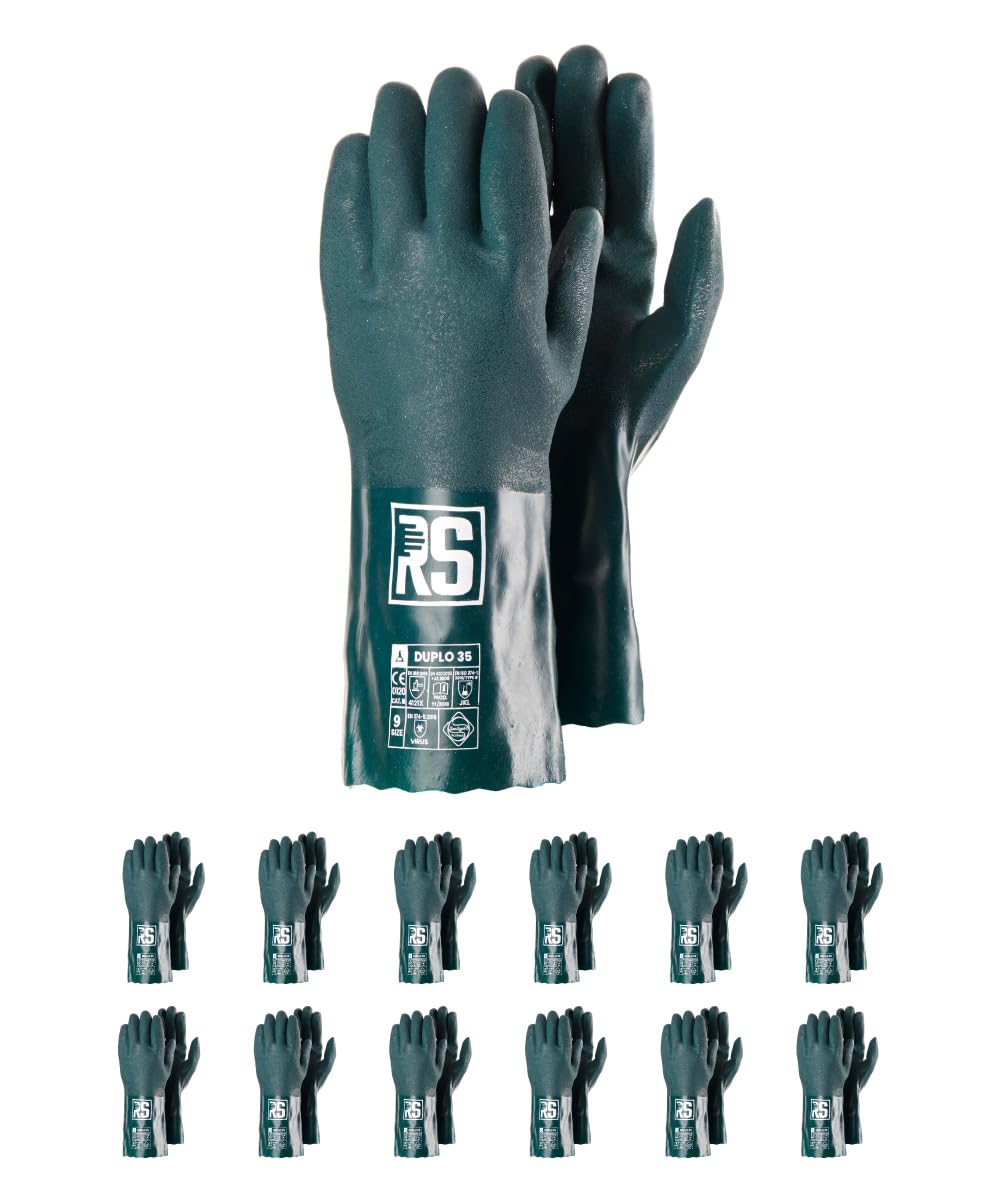 RS DUPLO 35 Schutzhandschuhe Chemikalien aus PVC/Größe 10, 12 Paar/Grün/Chemisch und Mikrobiologisch/Beständig/Arbeitshandschuhe/Säurefest, Säure Handschuhe