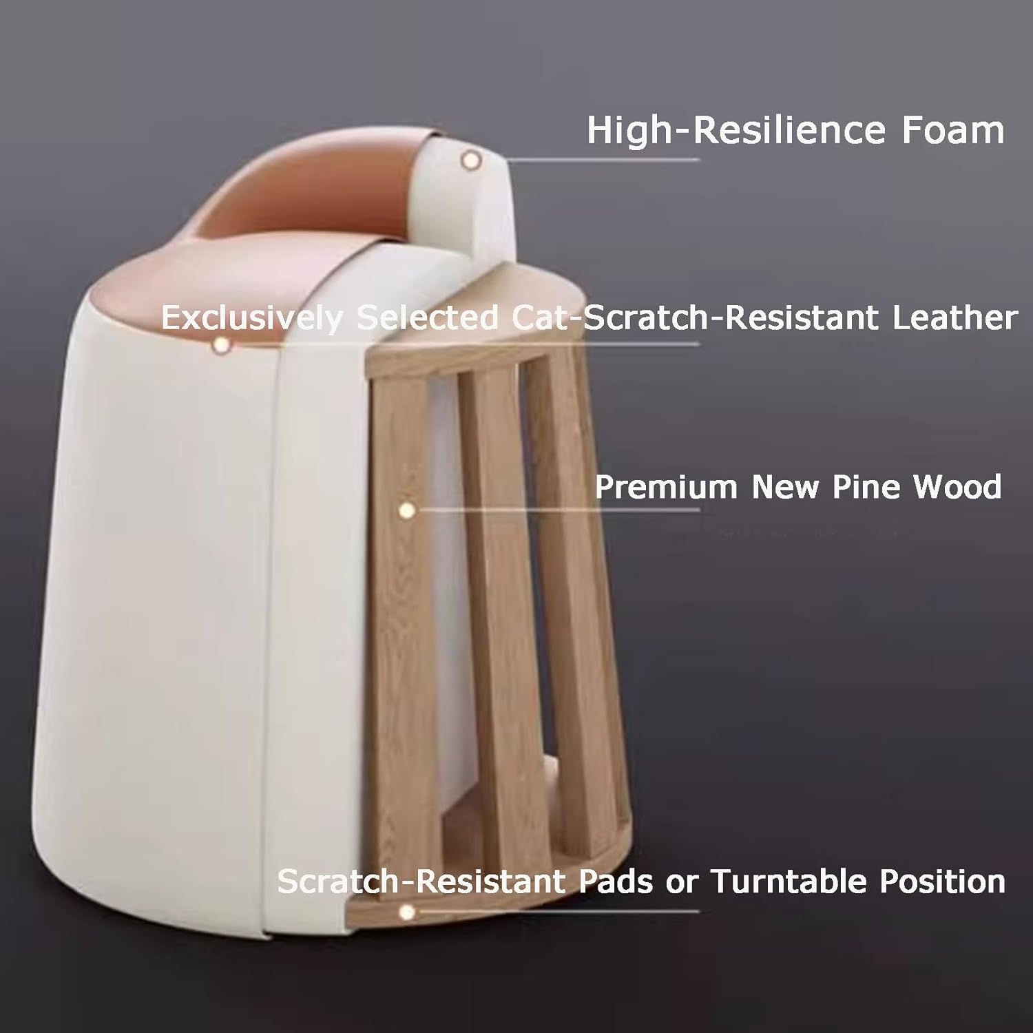 Modern Round Ottoman with Backrest, Vanity Chair, Vanity Stool Upholstered Footrest Ottoman Foot Stool for Living Room Bedroom Make Up Home Office(F Fixed Style)