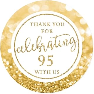Andaz Press Glitzy Faux Gold Glitter Round Sticker Labels, Thank You for Celebrating 95 with Us, 95th Birthday or Anniversary, 40-Pack