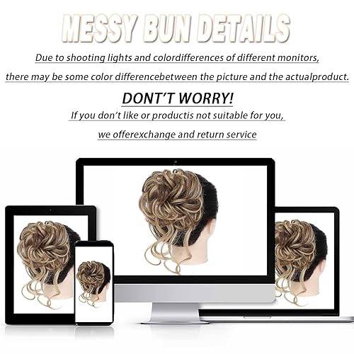 Miniatura 5 de MSMUSAS Moño desordenado con clip de garra, rizado, ondulado, pelo sintético, moño despeinado, extensiones de cabello recogido para barba larga,