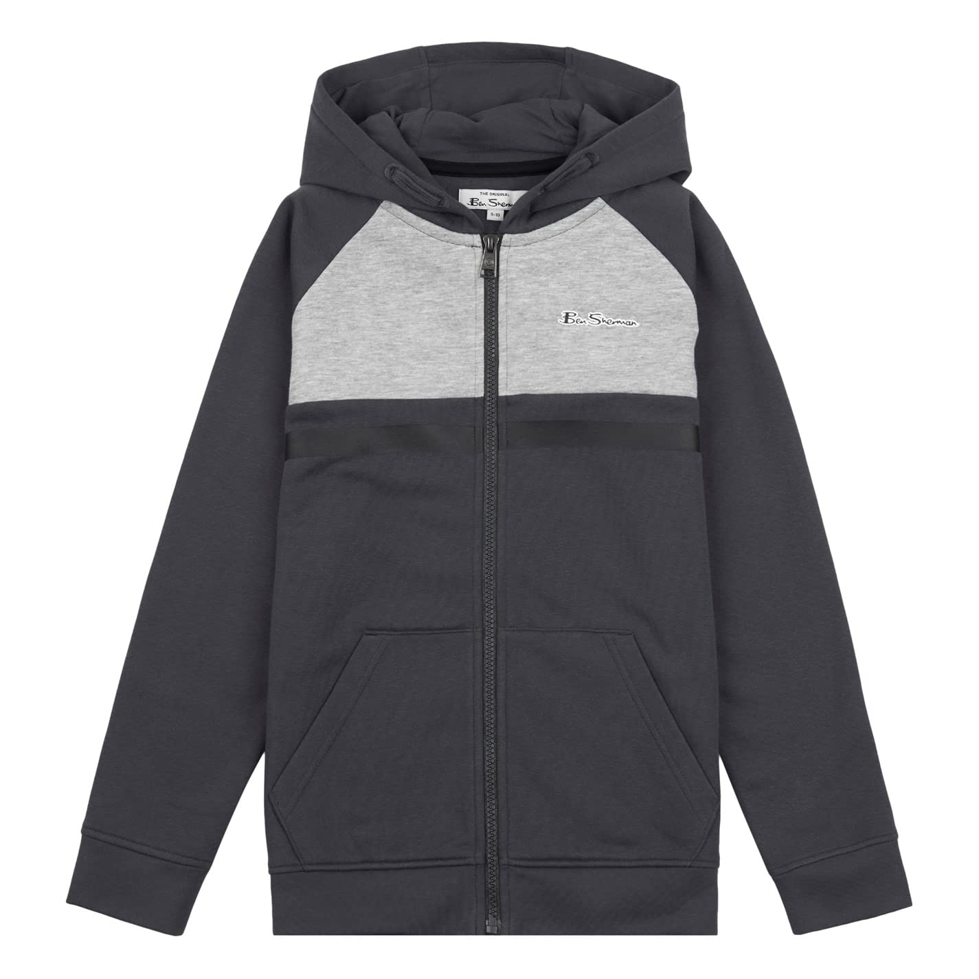 Ben ShermanBoys' BSS1019B91 Raglan Colour Block Brush Back Zip Through Hoodie Ebony