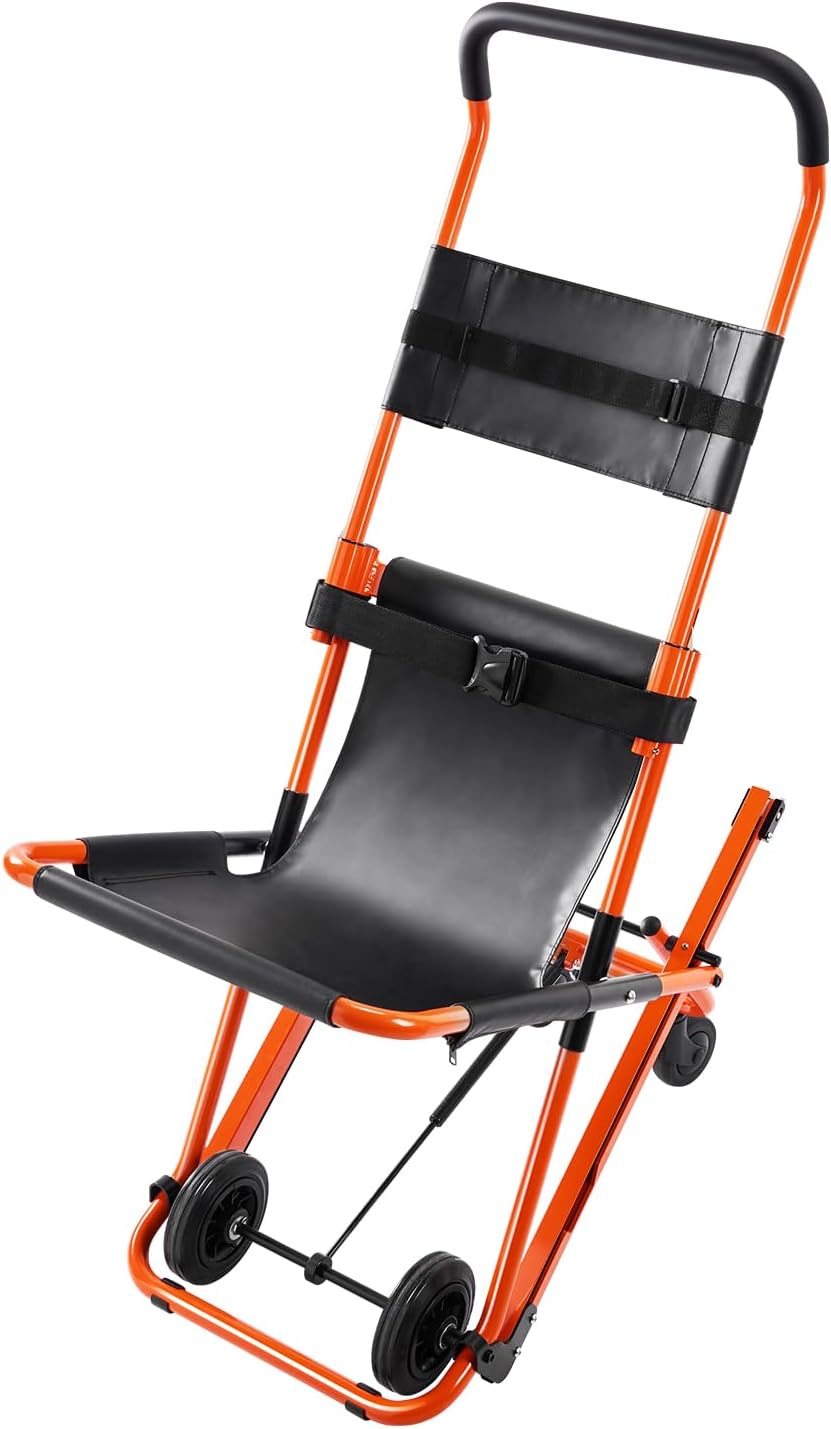 VEVOR Manual Stair Chair, 350 lbs Load Capacity, Foldable Emergency Stair Wheelchair with 4 Wheels, Portable Transport Stair Chair Ambulance Firefighter Evacuation Use for Elderly, Disabled Transfer