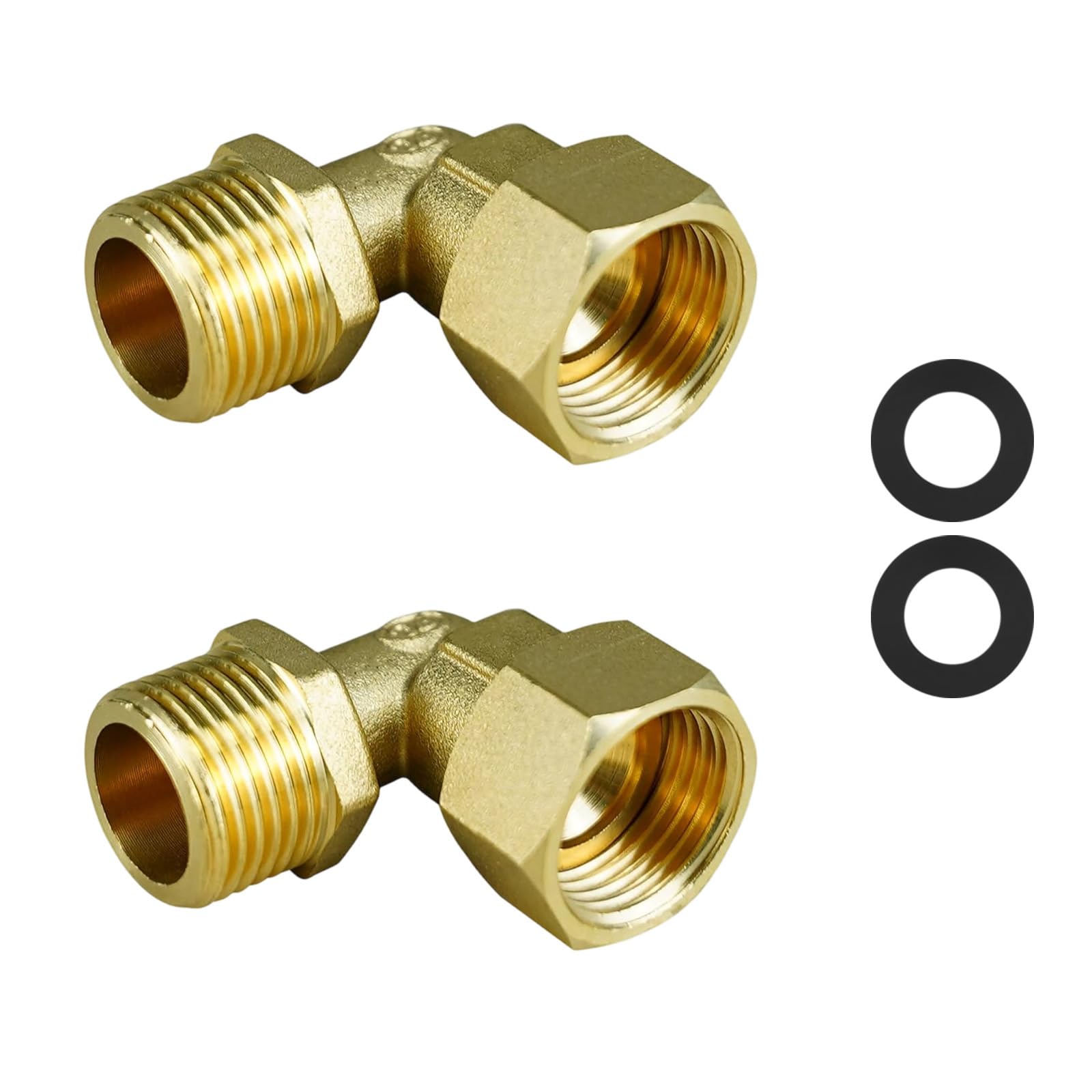 Kokdid Men's Multicolor 2Pack Brass 90 Degree Elbow Fitting Thread Swivels Elbow Connector For Bathroom Faucet And Kitchen Sink Sealing Bend Connector