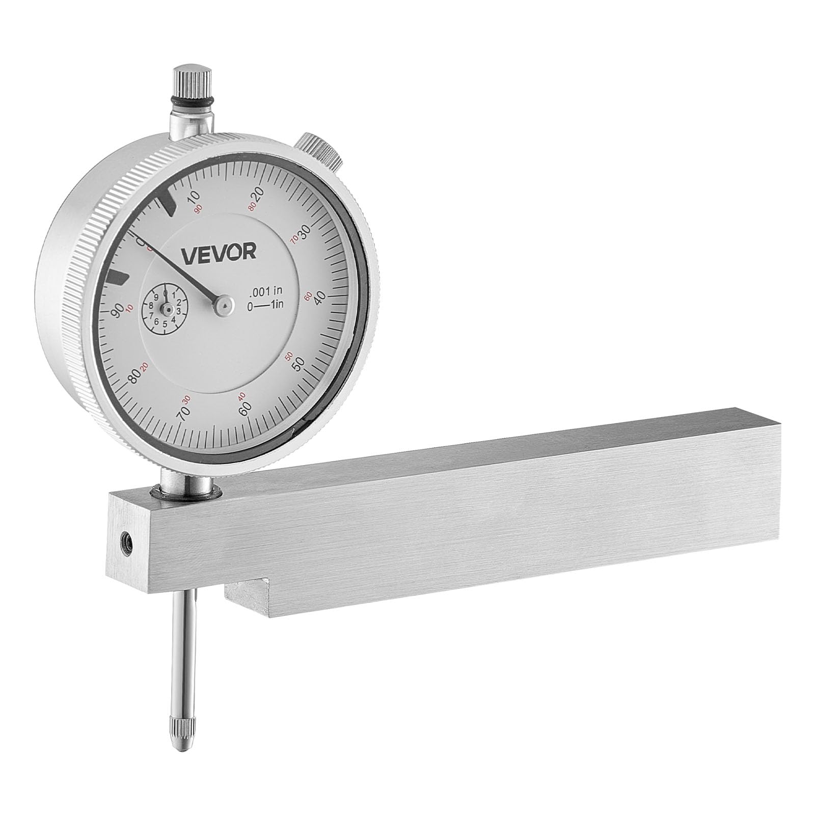 VEVOR Dial Test Indicator with Metal Base, 0.03 mm Accuracy, 0-25.4mm Range, Easy to Read Large Dial, Professional for Narrow Area Measurement, Industrial Machining & Inspection, Precision Testing
