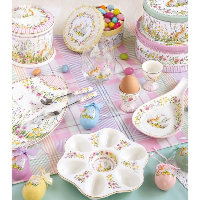 Hueveras de porcelana Feliz Pascua, juego de 2 piezas florales de 6,5 cm para regalar 4