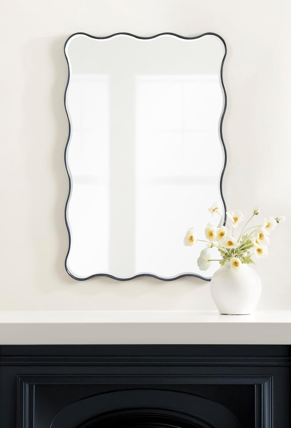 Kate and Laurel Viona Modern Scalloped Rectangle Mirror; 24 x 36; Navy Blue; Decorative Bathroom Mirror for Over Sink with Unique Rippled Edge for Wavy Wall Decor Accent