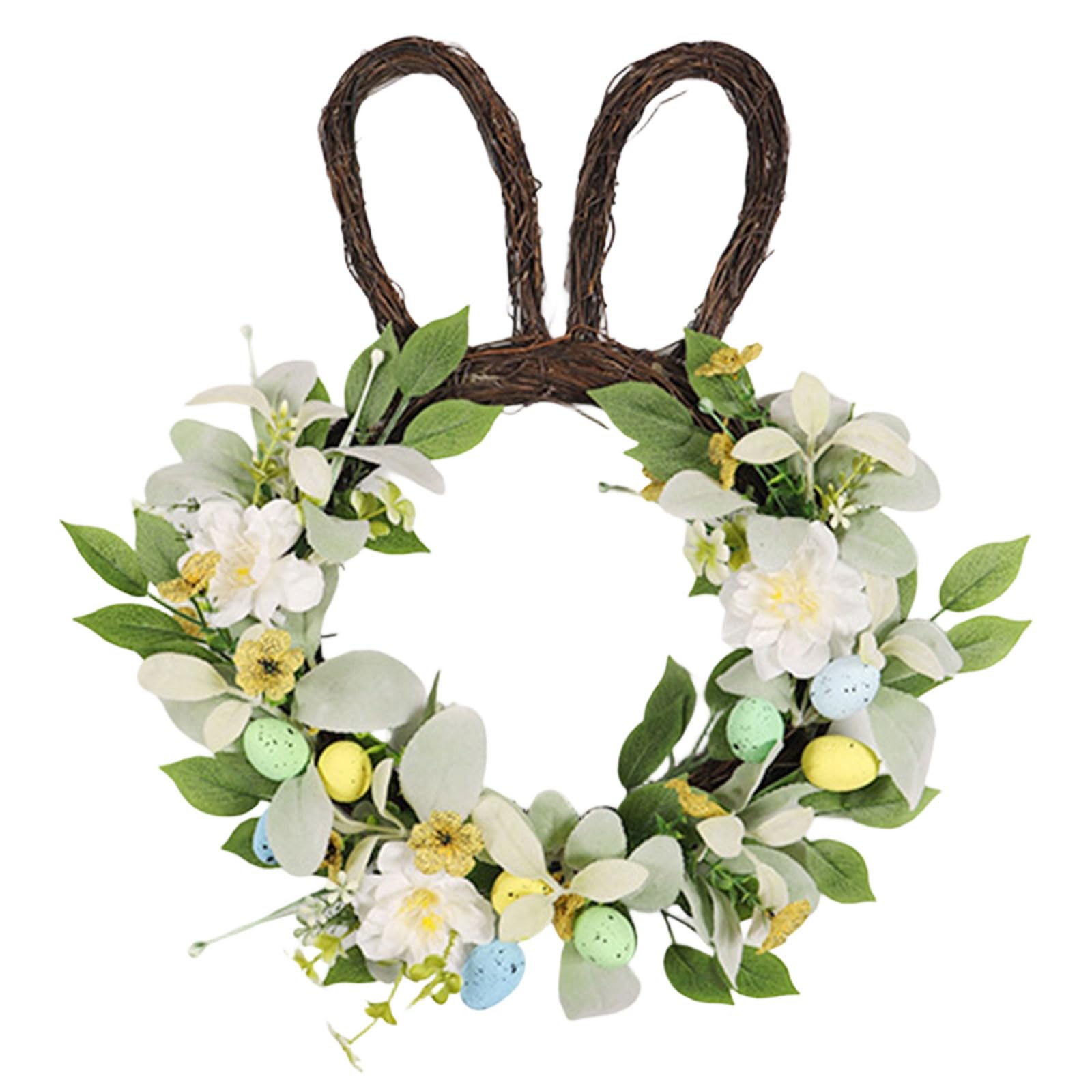 carotoe Festival Rabbits Floral Wreath Portable and Sturdy Celebratory Home Accessory for Indoor Seasonal Decorating Blossomy Rabbits Head Wreath
