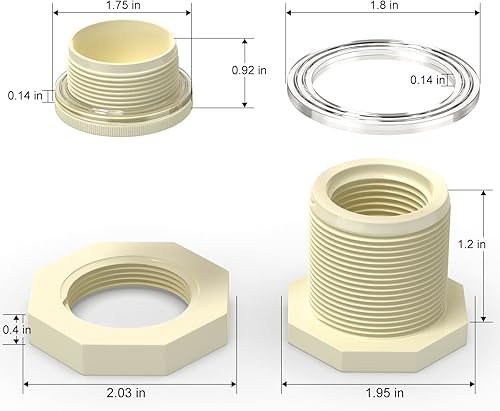 Miniatura 3 de TAISHER Adaptador de conector de tanque de mamparo de 34 pulgadas de ABS blanco con tapones y junta para tanque de agua, barriles de lluvia,
