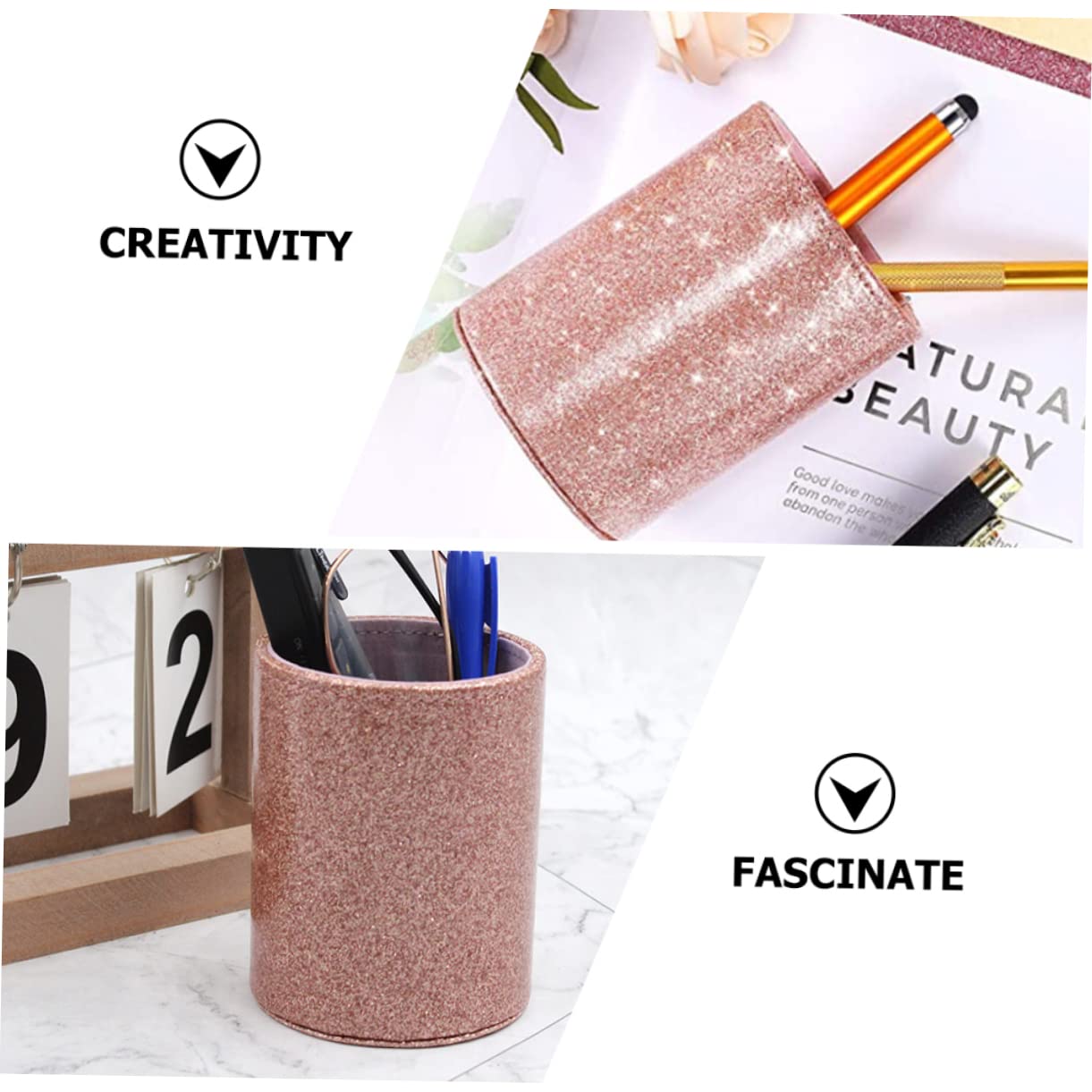 Operitacx 5stücke Glitzer Pu Leder Stiftehalter Für Schreibtisch Praktischer Organizer Für Stifte Pinsel Und Kleine Gegenstände Dekorativer Aufbewahrungseimer Für Büro Und