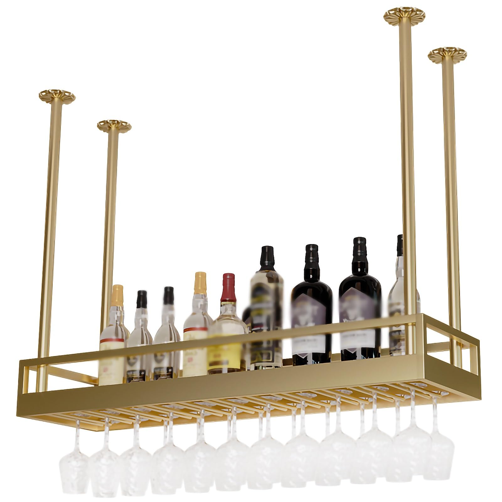 Support pour verres et porte-bouteilles à vin suspendu en métal doré de 100 cm
