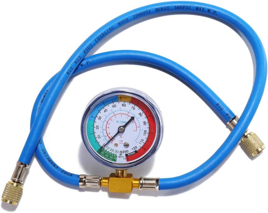 AC R134a Automotive Air Conditioning Refrigerant Recharge Hose Gauge Manifold Kit Professional A C Service Set with Pressure Gauges