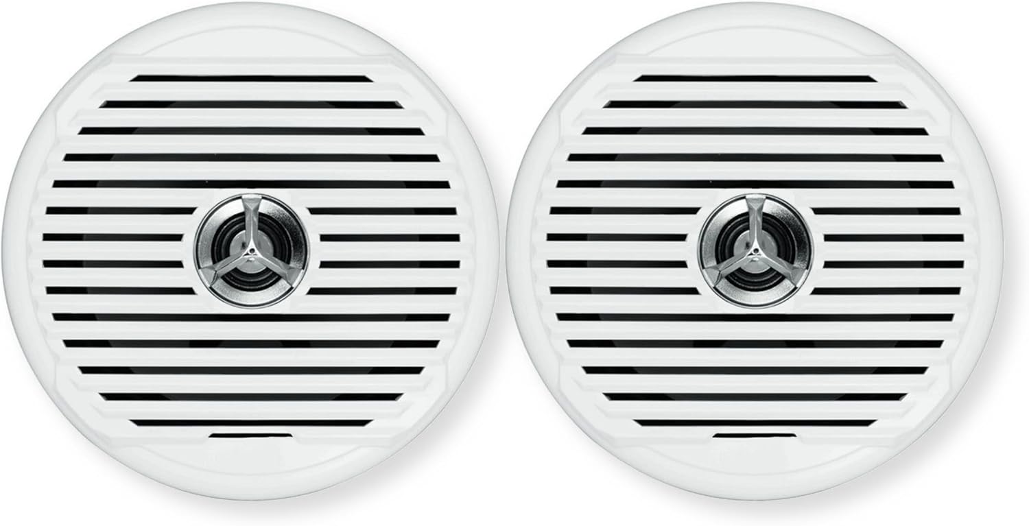 Jensen MSX65R Pair 6.5" Marine Hi-Performance Waterproof Coaxial Speakers, 75 Watts Maximum Power, 65HZ - 20kHz Frequency Response, 4 Ohms Impedance, 1" Voice Coil Size, Flush Mount