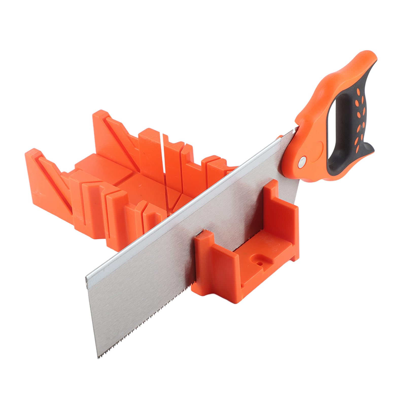 Caja de Ingletes con Sierra, Herramienta de Corte de Madera con Abrazadera, Caja de ingletes multiusos para carpintería (Caja de inglete de sujeción de 12 pulgadas + sierra de 14 pulgadas)