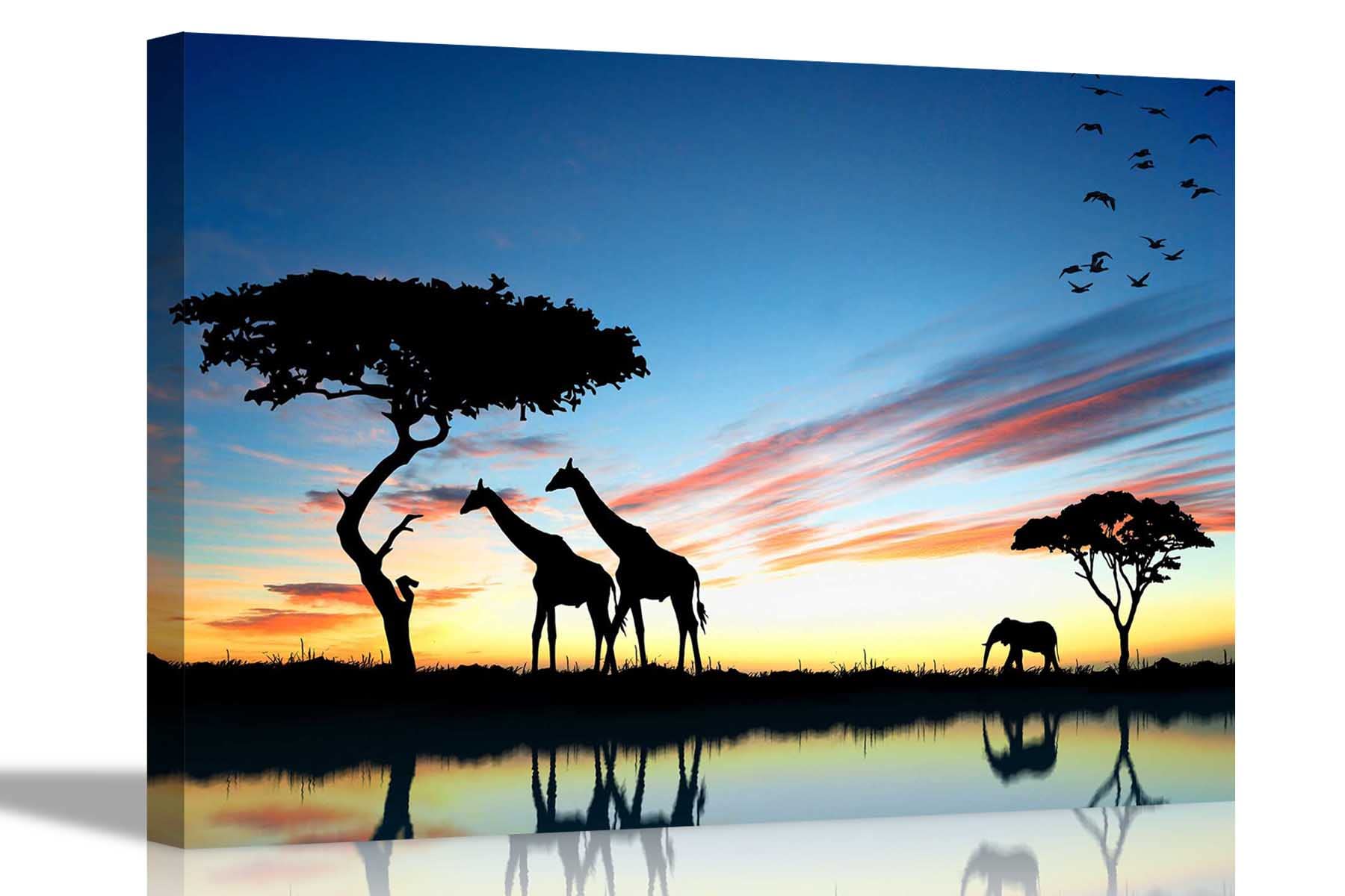 Artley Prints Blue Wildlife Silhouettecanvas Print Animal Pictures Wall Art Stretched And Framed Artwork Home Livingroom Office 51 X 35Cm (20 X 14 Inches)