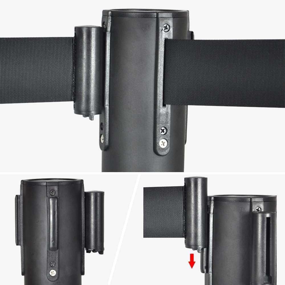 6 Stück TEGO PRO Absperrständer mit je 2 m x 48 mm einziehbarem Gurtband schwarz, Personenleitsystem Absperrband, Abgrenzungspfosten, Absperrpfosten für Flughäfen, Ausstellungen/Messen, Hotel usw.