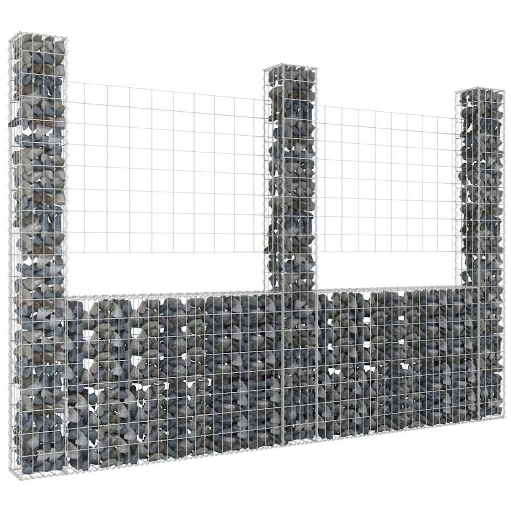 Gavión en forma de U con 3 columnas, hierro plateado, 260 x 20 x 200 cm | Estable gavión de hierro para jardín y exterior. Listo para usar como protección visual eficaz o muro de contención.