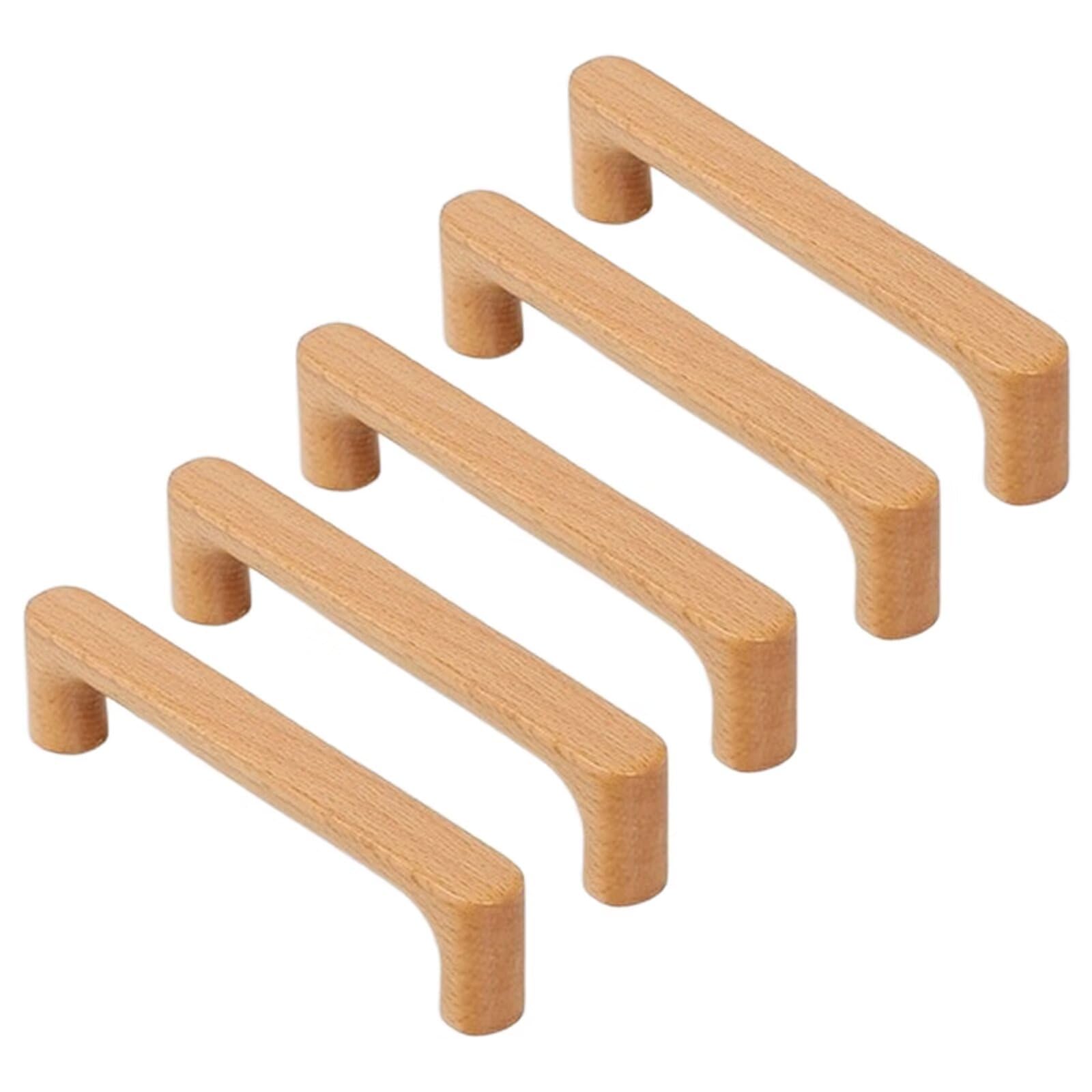 TYYCKJ 5PCS Solid Beech Wood Knobs Wooden Cabinet Handles Drawer Pull Handle for Cupboard Wardrobe Dresser Closet Door Home Decoration Furniture Pulls, 128mm Hole Distance