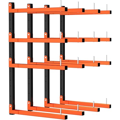 4 Pack Lumber Storage Rack, Adjustable Lumber Rack Wall Mount With 8-Level, Heavy Duty Sturdy Garage Wood Organizer Wood Storage Racks Holds Up 1040 LBS, Indoor & Outdoor Use(Adjustable 4 Pack)