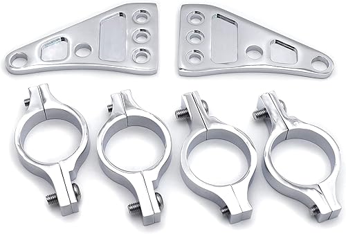 Miniatura 9 de HTTMT MT299-007-CD Abrazaderas de señal de giro cromadas 1.378 in Soporte de montaje de faro Horquilla Oído Chopper Cafe Racer Negro Compatible con