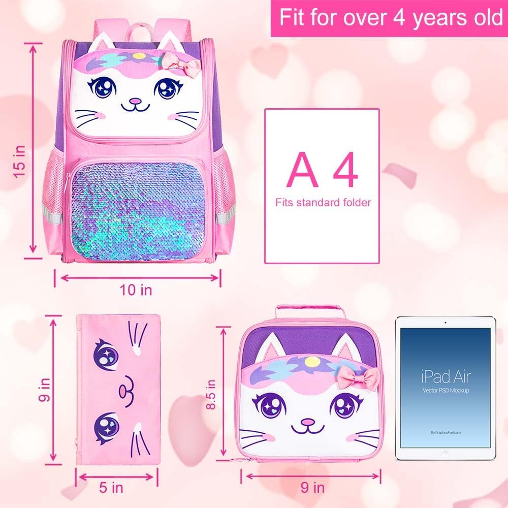 KLFVB 3PCS Backpack for Girls and Boys, 15" Unicorn Dinosaur Bookbag with Lunch Box, Kids Preschool School bag - Image 4