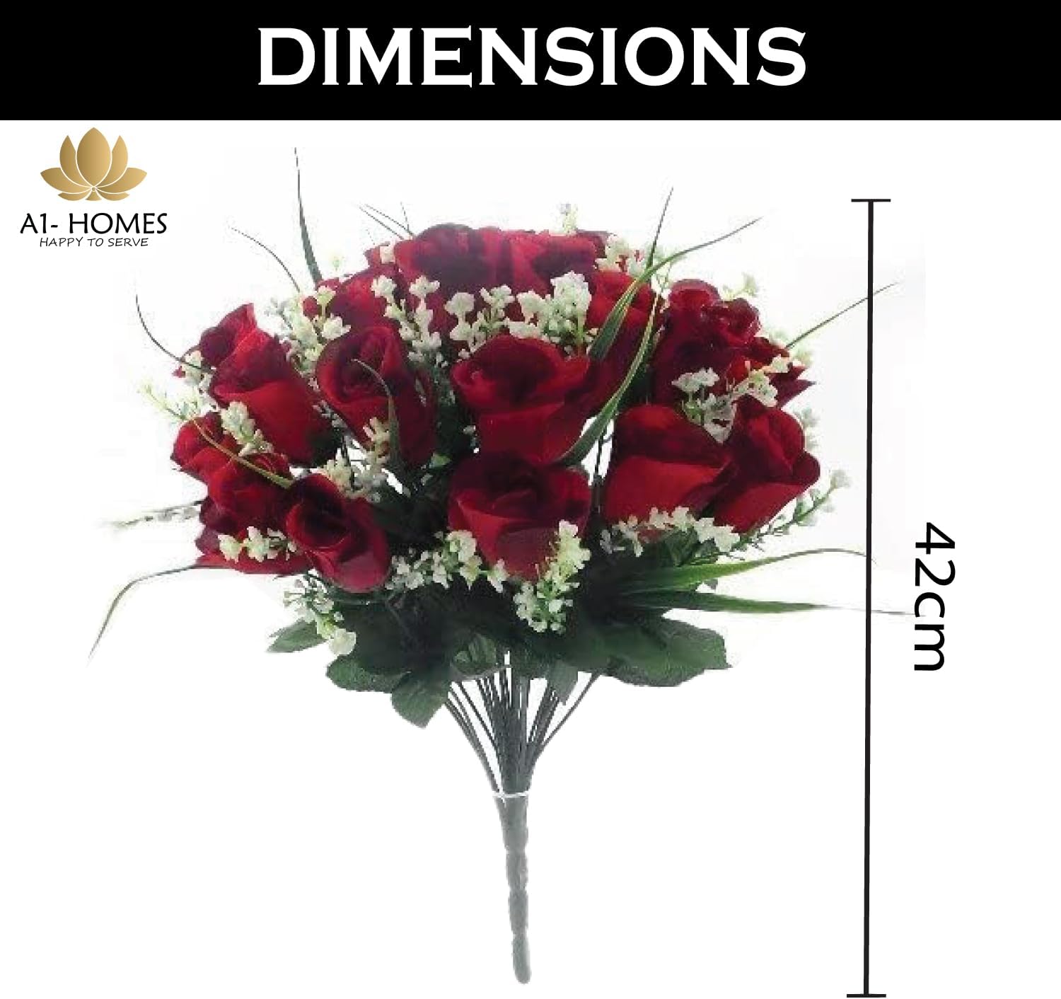 Artificial Roses, 42cm Fake Flowers for Decoration, Grass Bush with Gyp & Foliage 24 Red Roses Heads, Red Artificial Flowers for Outdoor & Indoor Events Wedding Party Home Decor (2, Red With Gyp)
