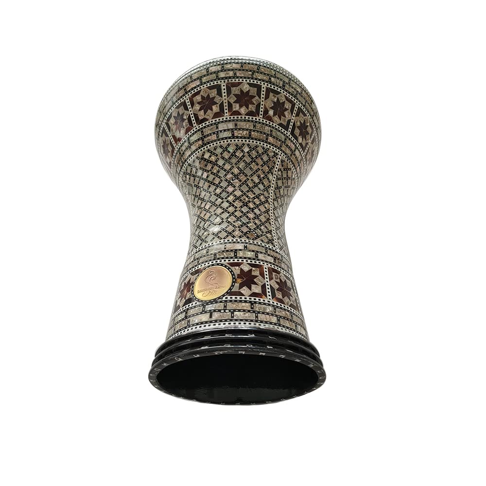 Derbaki oder Darbuka von Gawharet der Fan aus Metall mit Perlmutt und brauner Emaille, hergestellt in Ägypten
