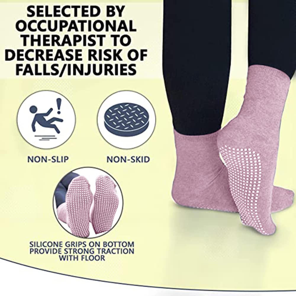 Own It OT 2 Pairs Non Slip Anti Skid Grip Socks for Yoga, Barre, Pilates, Ballet, Workout, Hospital, Slippery Floors | Yoga Athletic Socks for Women and Men (Pink)
