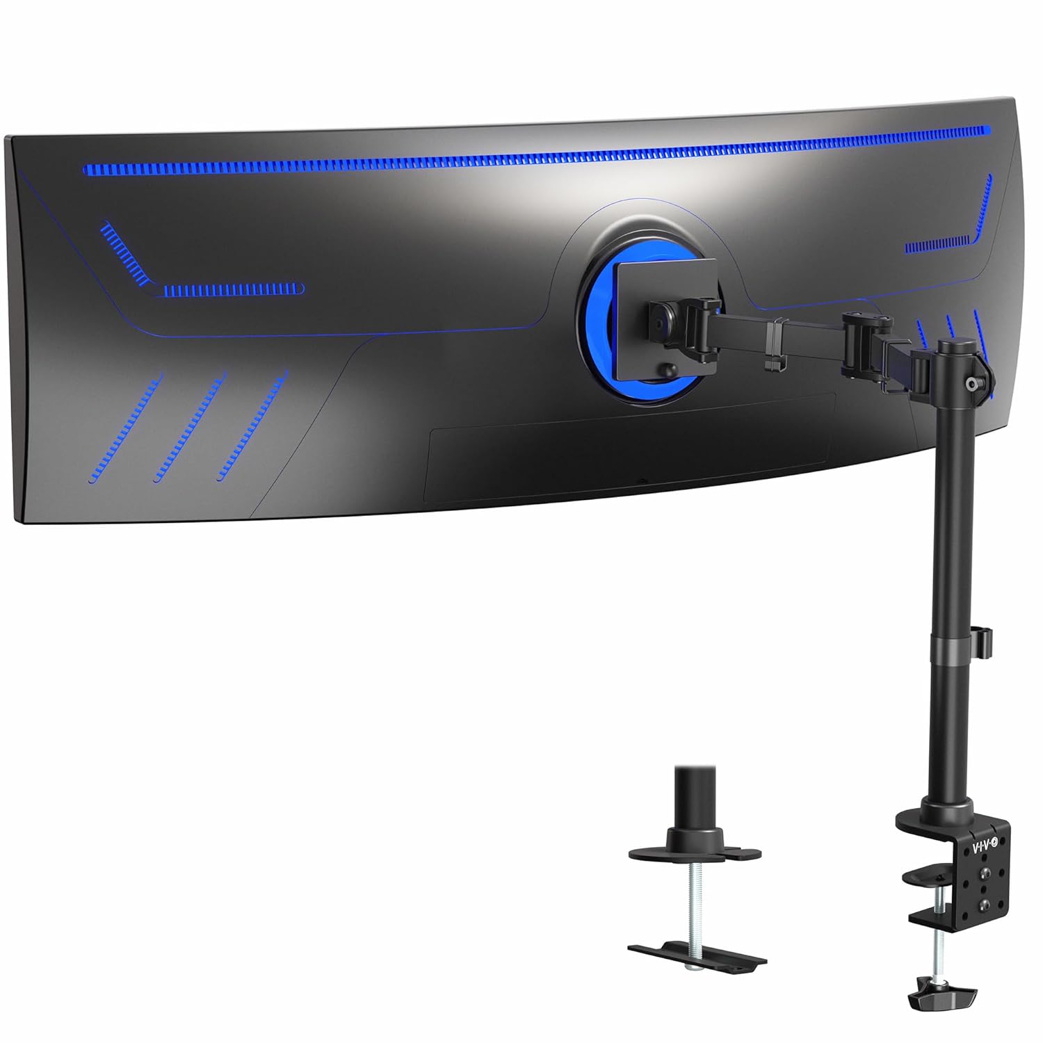 VIVO Single Ultra-Wide Monitor Desk Mount for up to 49 inch Ultrawide Screens Clamp-on Adjustable Stand Holds 44