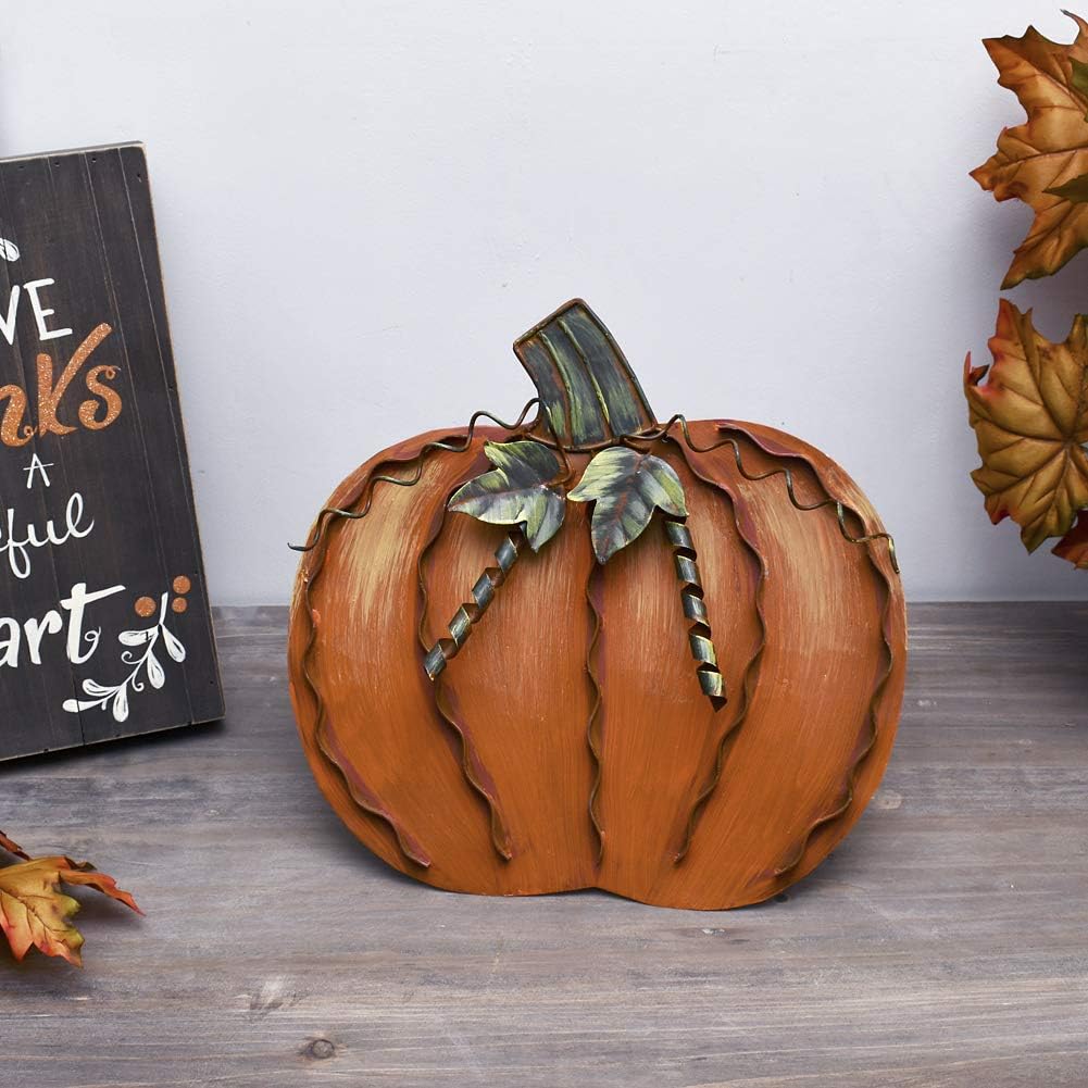 11.75"H Metal Pumpkin Fall Decorations for Home Indoor Outdoor Yard Sign Decorative Rustic Pumpkins with Stand for Garden Patio Porch Pathway Thanksgiving Autumn Harvest Seasonal Holiday Decor