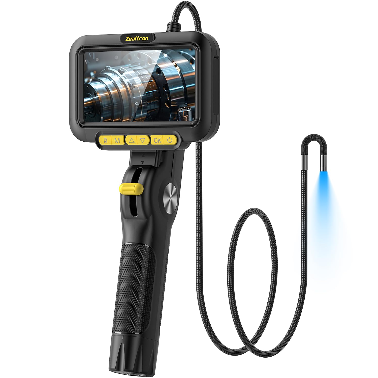 Endoscopio Industriale con Rotazione Bidirezionale 210° | Telecamera per Ispezione a Doppia Direzione, Sonda 6.2mm, Tubo Flessibile Auto-Ripristinante 1.5m, Schermo IPS 5"