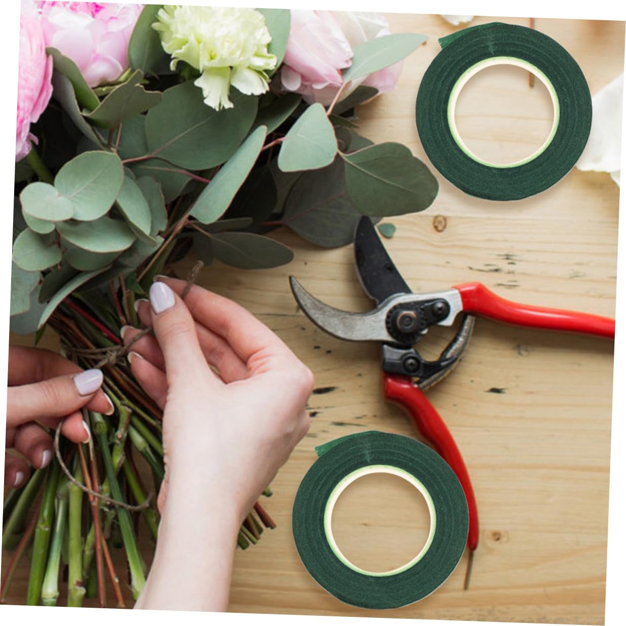 12 Rolls Deep Green Floral Tape Non-Sticky Florists Tape for Bouquet Stem Wrapping Flower Arrangement Supplies Crafting