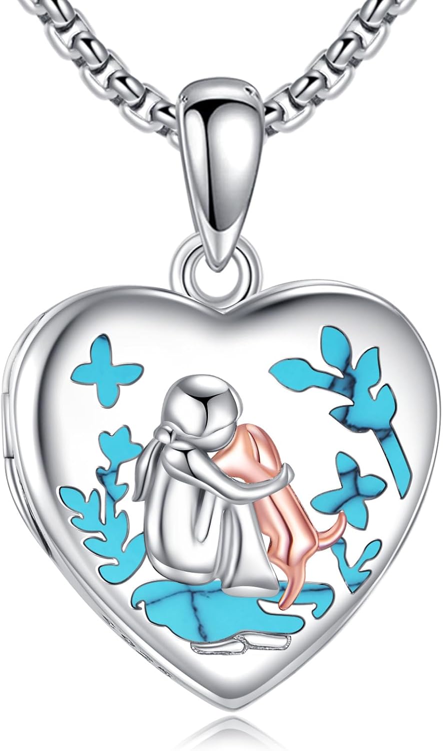 URONE Heart Locket Necklace That Holds Pictures Photo Sterling Silver Photo Jewelry Gift for Women