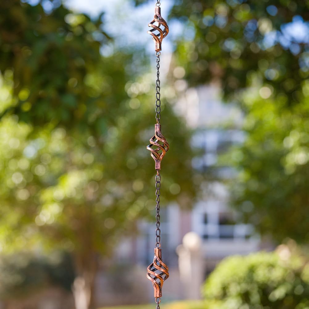 dreamysoul 10.45 FT Rain Chains for Outside with 8 Cups, Copper Bird Cage Decorative Rain Catcher Chains for Downspout Gutters, Eaves Drainage