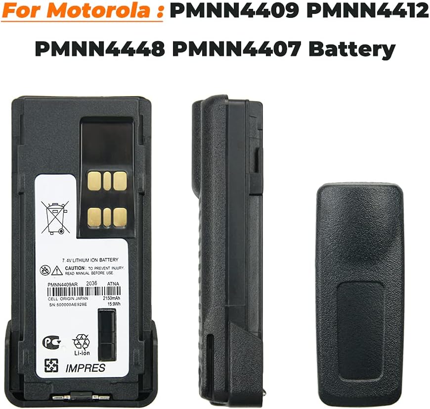 7.4V 2150mAh 2-Pack PMNN4409AR IMPRES Li-ion Battery for Motorola XPR7350 XPR7550 APX4000 DP4400 Two-Way Radio - Replacement with Belt Clip