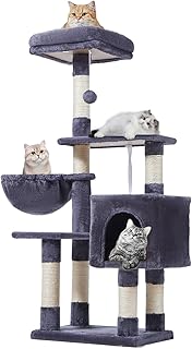 Taoqimiao Cat Tree, 44.5-Inch Cat Tower for Indoor Cats, Multi-Level Cat Condo with 7 Scratching Posts, Perch, Cave, Smoke Gray MS014G