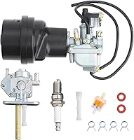 Vista 1 de Carburador LT50 y caja de filtro de aire y válvula de combustible Petcock con bujía para Suzuki ATV Quadmaster 50 LT-A50 2002-2005, ALT50 1983-1984