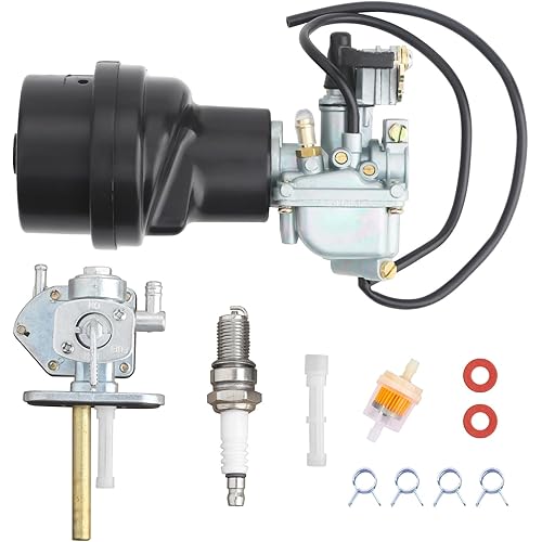 LT50 Carburetor & Air Filter Box & Fuel Valve Petcock With Spark Plug For Suzuki ATV Quadmaster 50 LT-A50 2002-2005, ALT50 1983-1984, LT50 QuadRunner 1984-1987, JR50 1978-2006