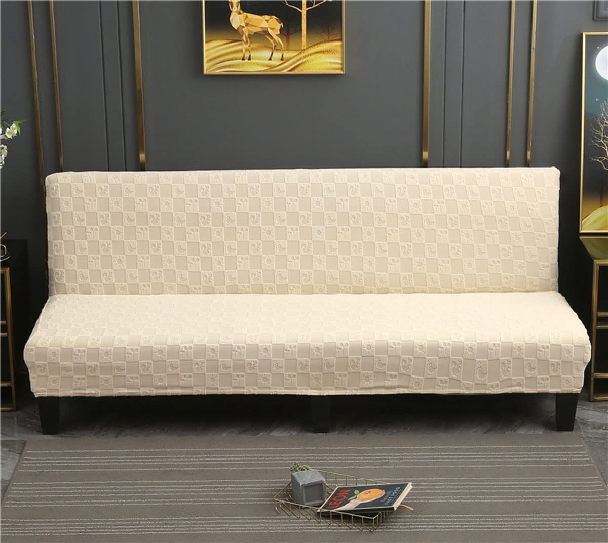 Housse futon sans accoudoirs jaune protection canapé-lit 120cm
