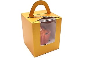 25 Pcs Gold Cupcake Boxes With Window & Handle - [PREMIUM QUALITY]