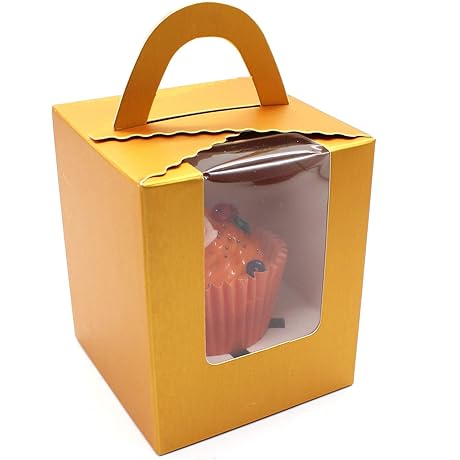 25 Pcs Gold Cupcake Boxes With Window & Handle - [PREMIUM QUALITY]