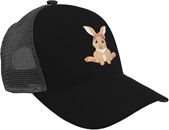 Cute Rabbit Sitting Baseball Cap for Men Women Adjustable Snapback Strap Trucker Hat Mesh Caps Golf Dad Hats Breathable Baseball Caps Black