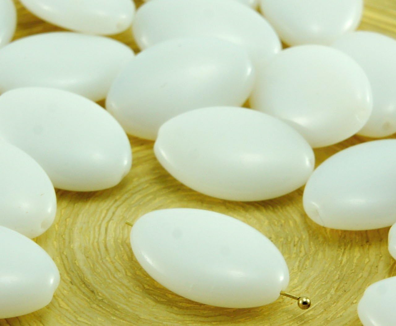 4pcs White Opal Moonstone Large Flat Oval Czech Glass Beads 20mm x 14mm